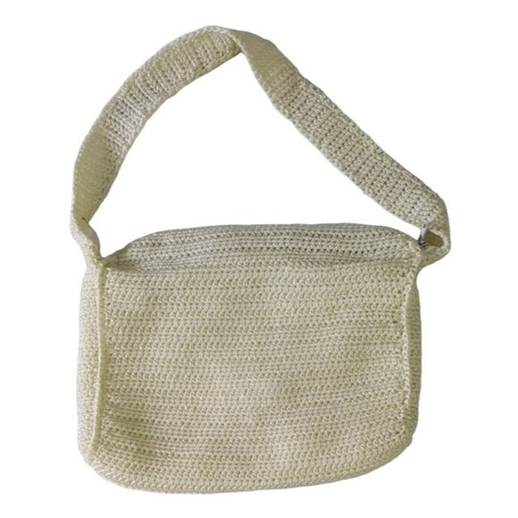 2/$15 Womens Boho Shoulder Bag Cream 10.5" Crochet Flap Button Zipper Pockets - Picture 2 of 5